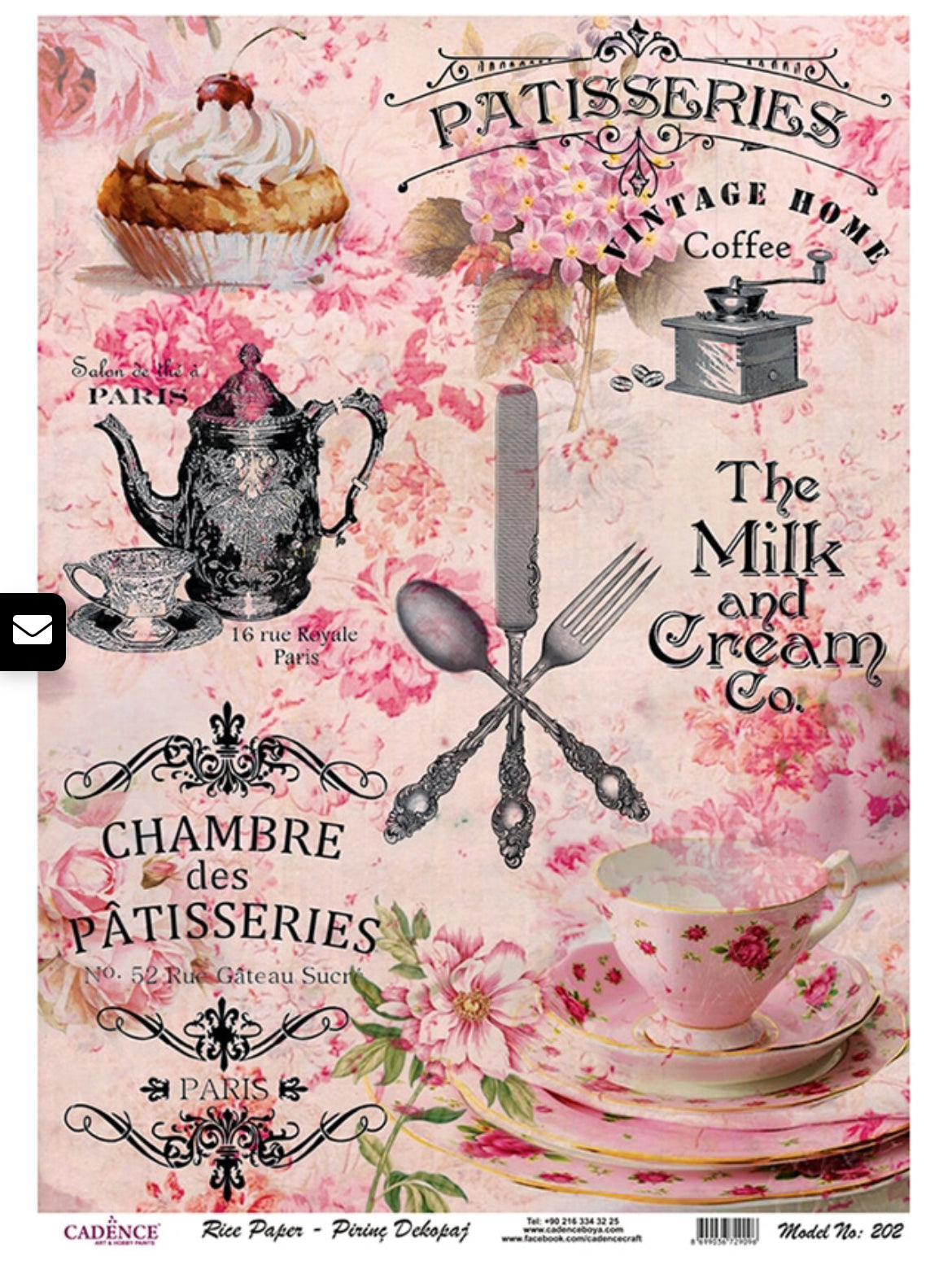 PAPEL DE ARROZ PARA DECOUPAGE REDISEÑADO A1 (PAPEL DE SEDA MULBERRY) – PATISSERIE 59,5 x 84,5 cm