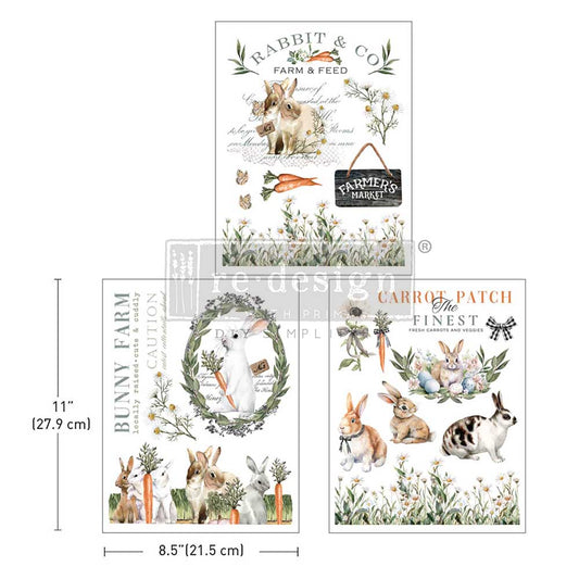 Middy Transfers® – Conejitos de flores – 3 hojas, 8,5″ x 11″
